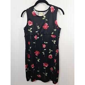 Kathy Of California Dress Girls Black 14/16 Floral Short Vintage